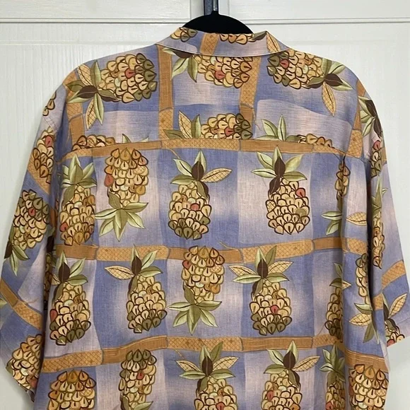 Reyn Spooner Hawaiian Regency Textured 100% Linen Shirt Mens XL Pineapple Print - Picture 7 of 10